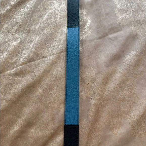 Burberry Black and Blue Leather Belt with Silver Buckle